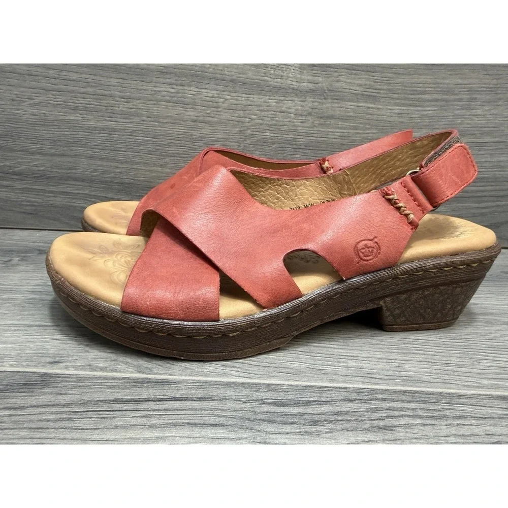 Born Red Leather Strappy Wedge Heeled Casual Sandals Size 7 Summer Comfort Cute